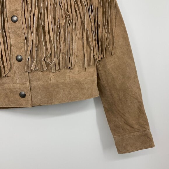 Blank NYC Jacket Fringe 100% Leather Almond Butter Button Front - Picture 8 of 13